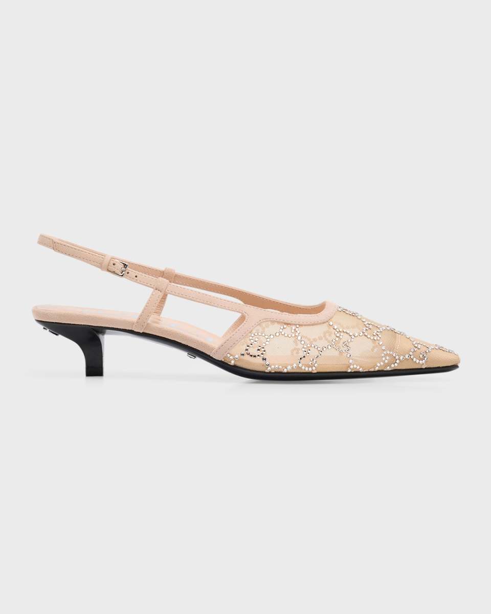 Tom GG Crystal Mesh Kitten-Heel Pumps